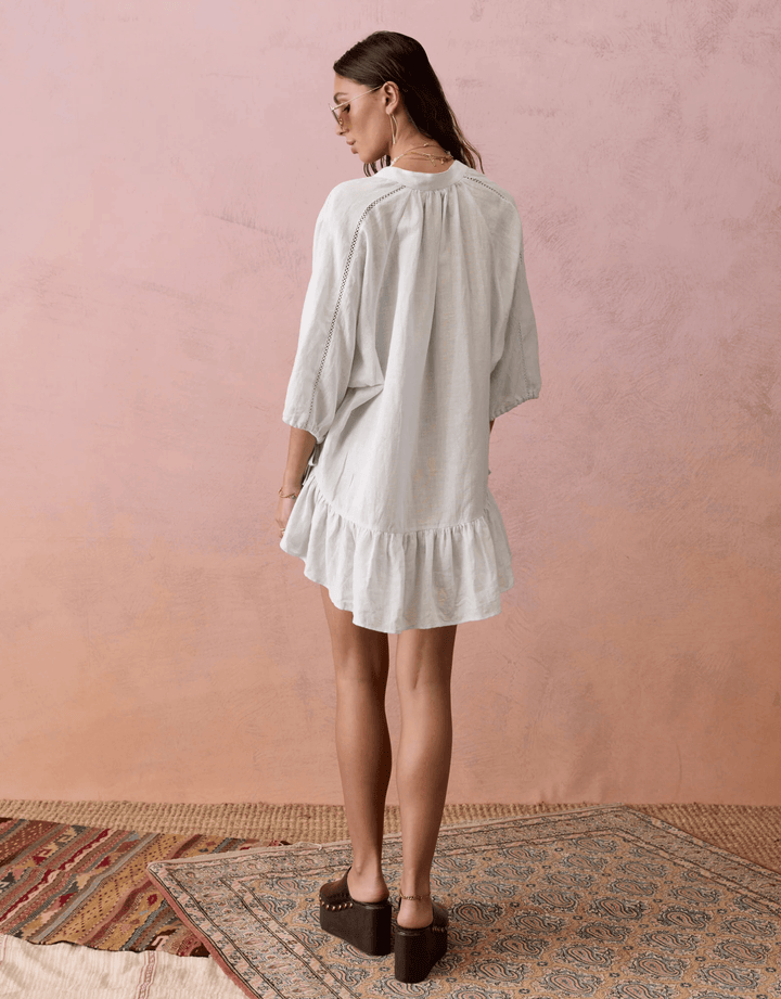 Boteh La Ponche Frill Dress Sky — rear full view