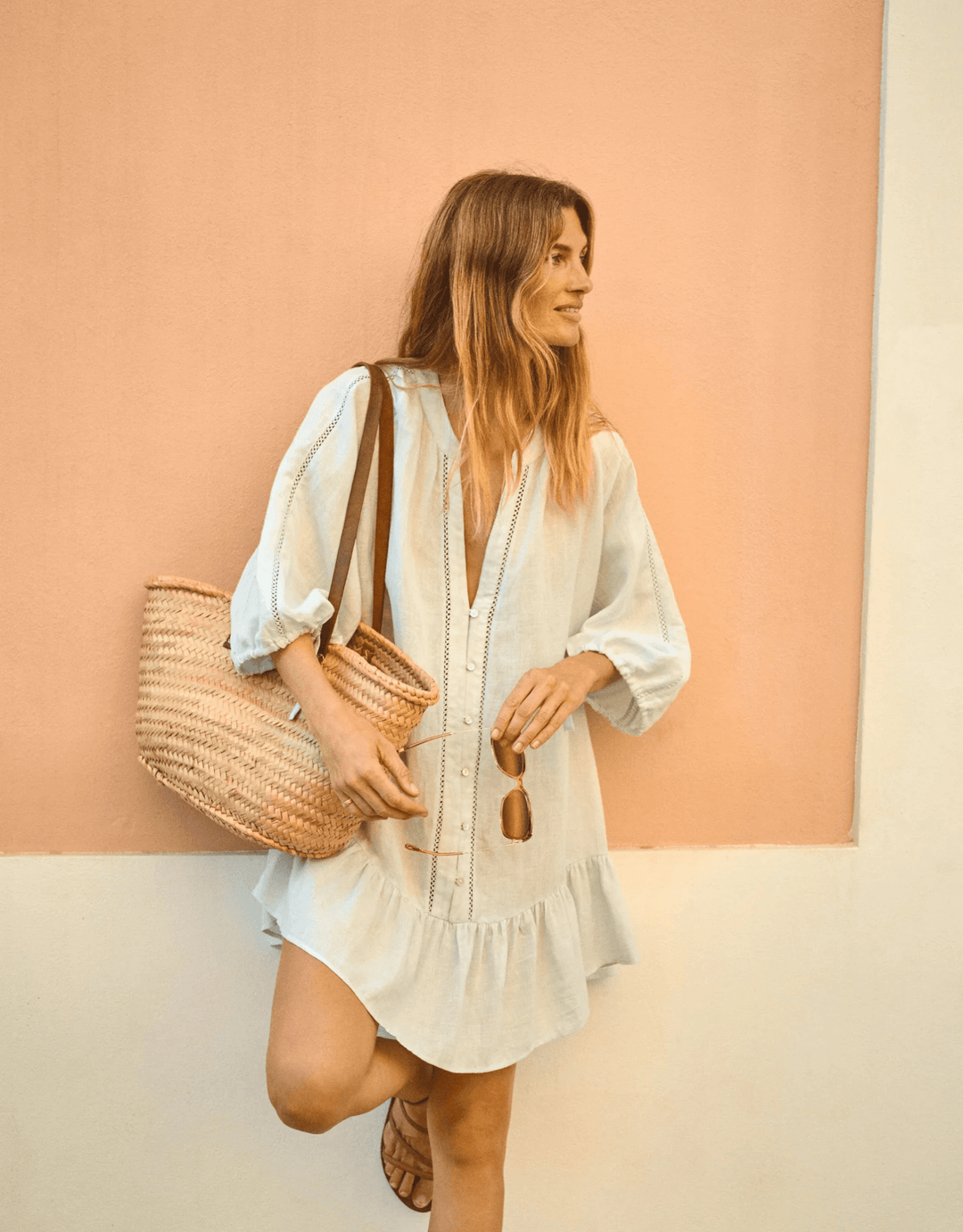 Boteh La Ponche Frill Dress Sky — side sleeve detail