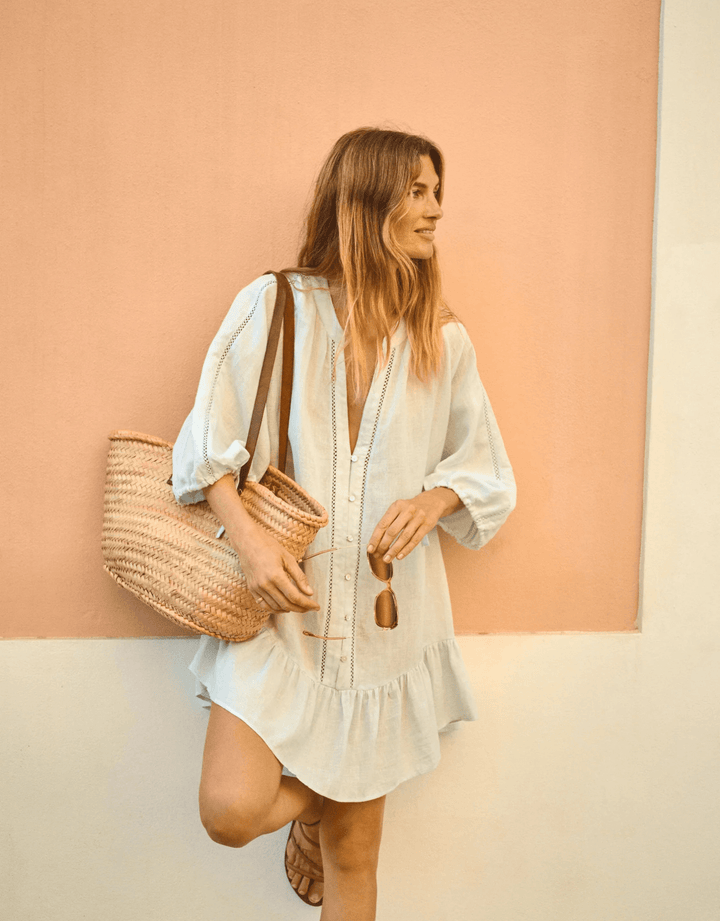 Boteh La Ponche Frill Dress Sky — side sleeve detail