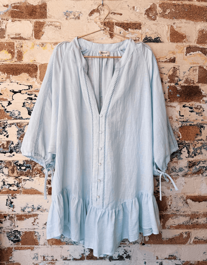 Boteh La Ponche Frill Dress Sky — product flat lay
