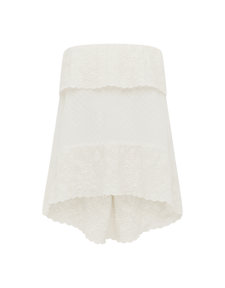 Boteh Serenia strapless frill top white — front view