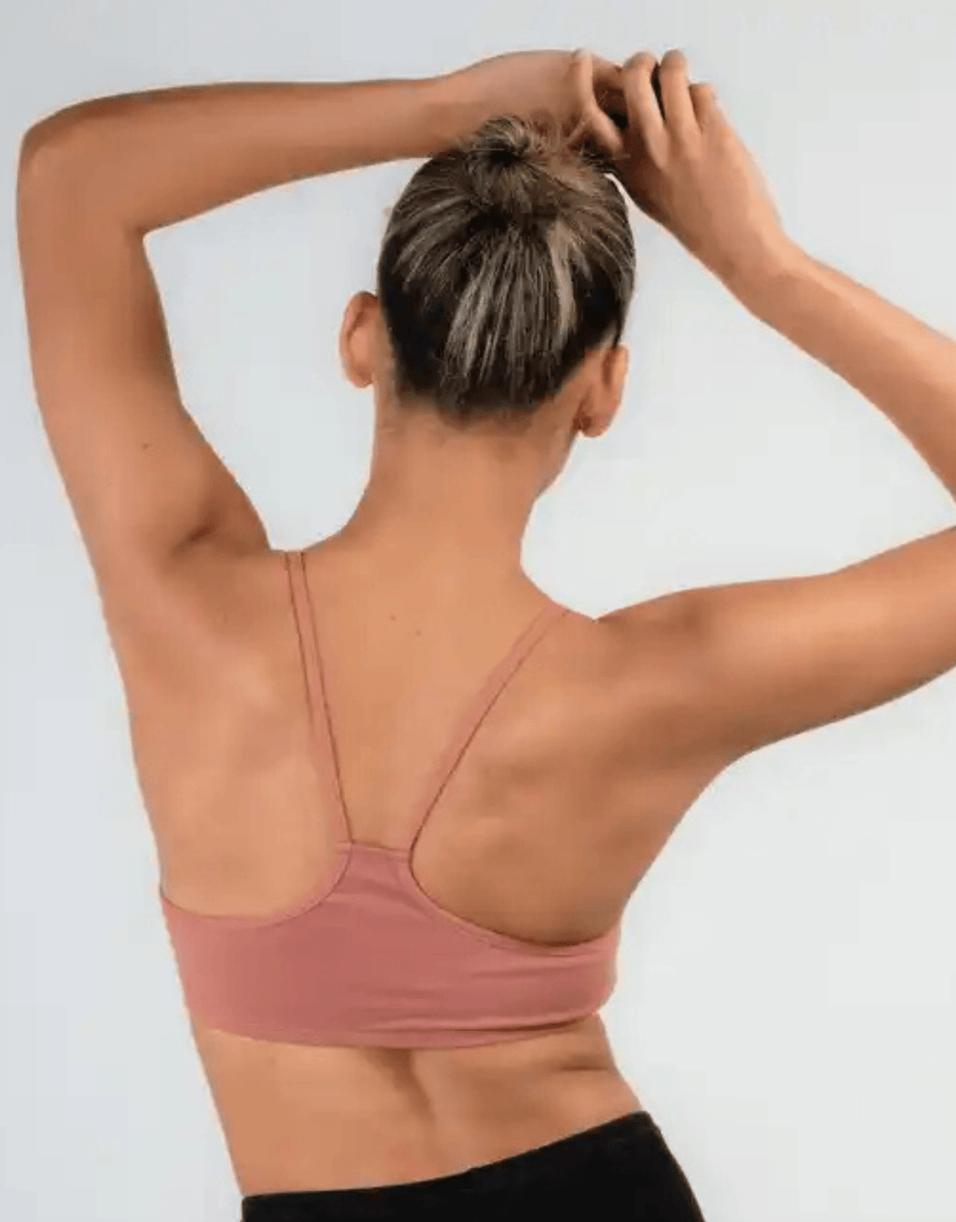 Essentials for Zula Franca Bralette copper — back detail with model posing