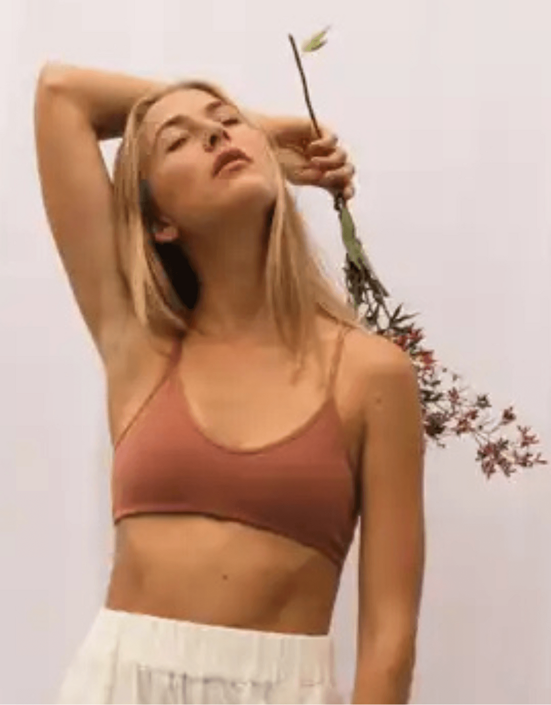 Essentials for Zula Franca Bralette copper — lifestyle front view
