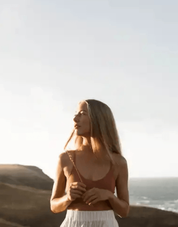 Essentials for Zula Franca Bralette copper — beach lifestyle front view