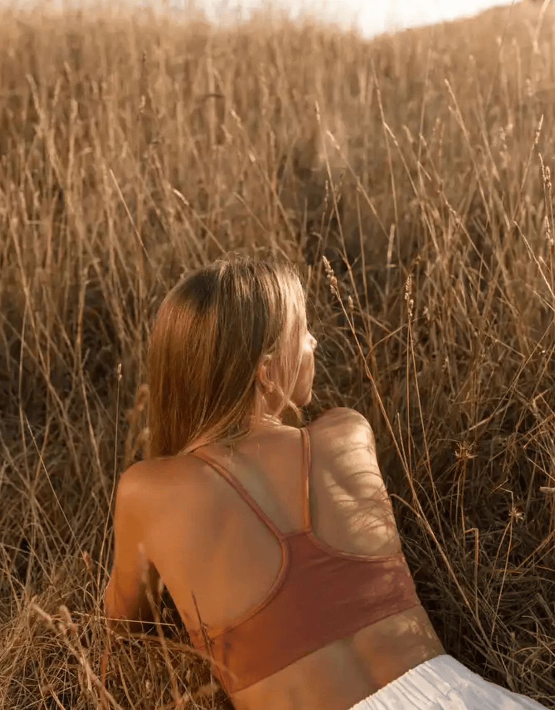Essentials for Zula Franca Bralette copper — field lifestyle view