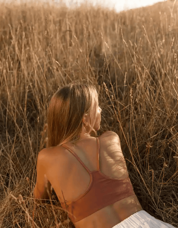 Essentials for Zula Franca Bralette copper — field lifestyle view