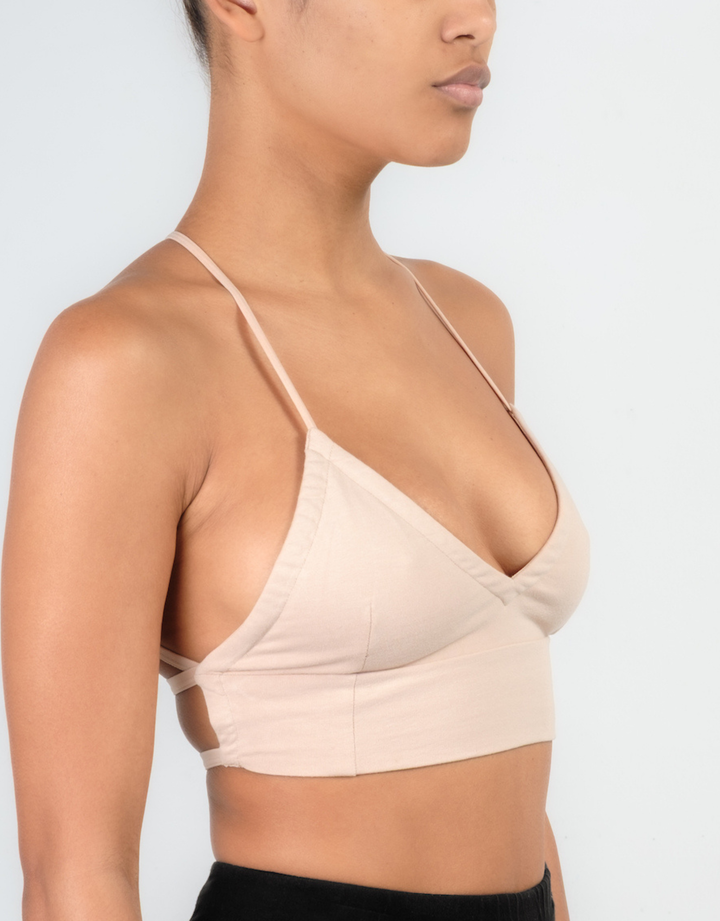 Essentials for Zula Octavia Bralette Ecru — side profile on model