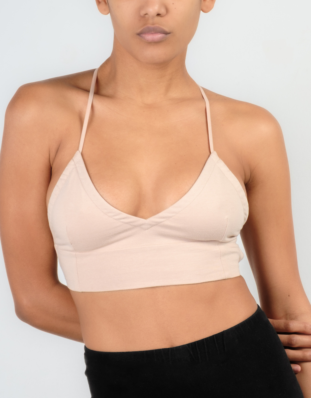 Essentials for Zula Octavia Bralette Ecru — angled front view on model