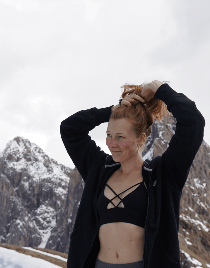 Essentials for Zula Olympia Bralette Black — outdoor mountain lifestyle portrait