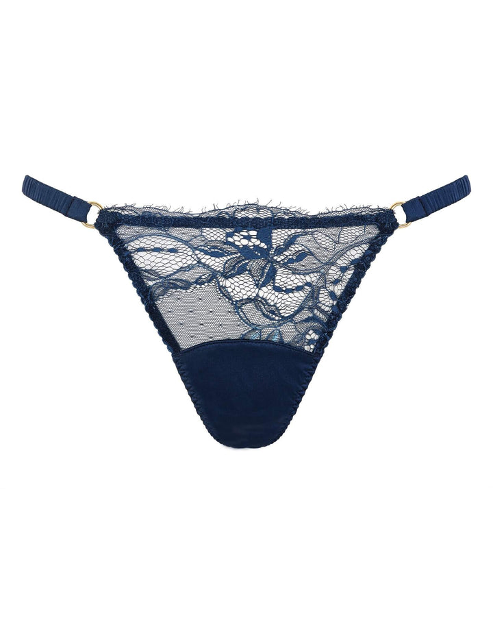Fleur of England Bea Blue Lace Strap Thong — product detail view