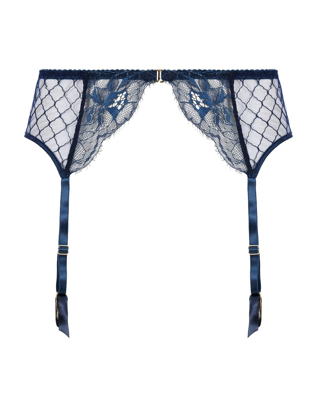 Fleur of England Bea Blue Lace Suspender Belt — product front view
