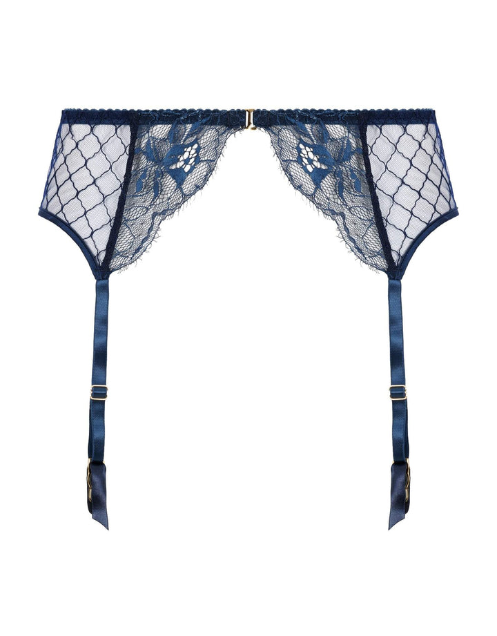 Fleur of England Bea Blue Lace Suspender Belt — product front view