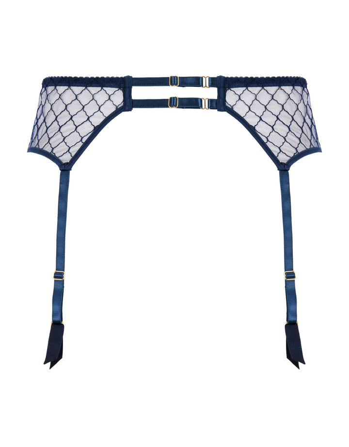 Fleur of England Bea Blue Lace Suspender Belt — product back view
