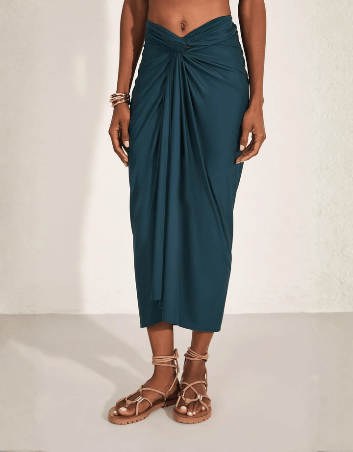 Lenny Niemeyer Knot Sarong Pacific Green — full-length front view