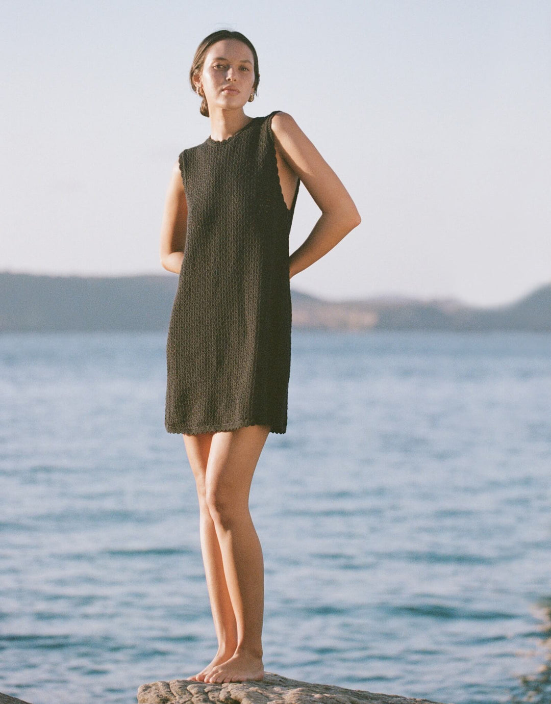 Peony Swimwear Pointelle Shift Mini Dress Noir