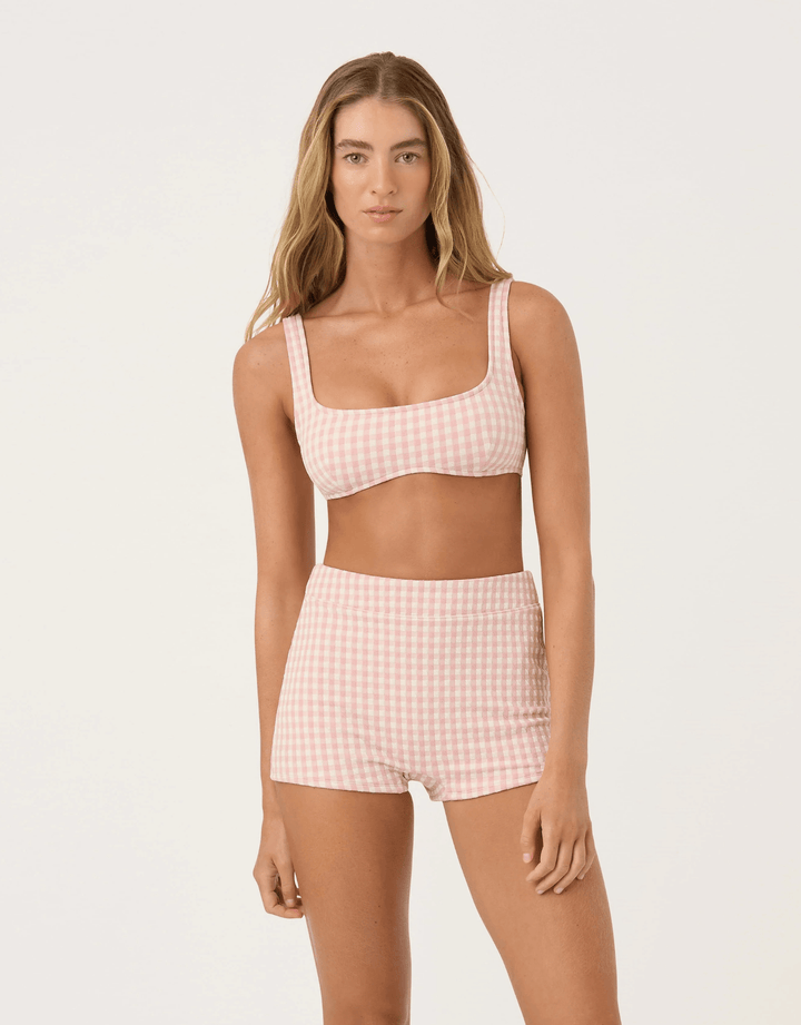 Peony Square Neck Crop blush gingham — front view