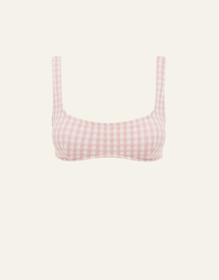 Peony Square Neck Crop blush gingham — fabric detail view