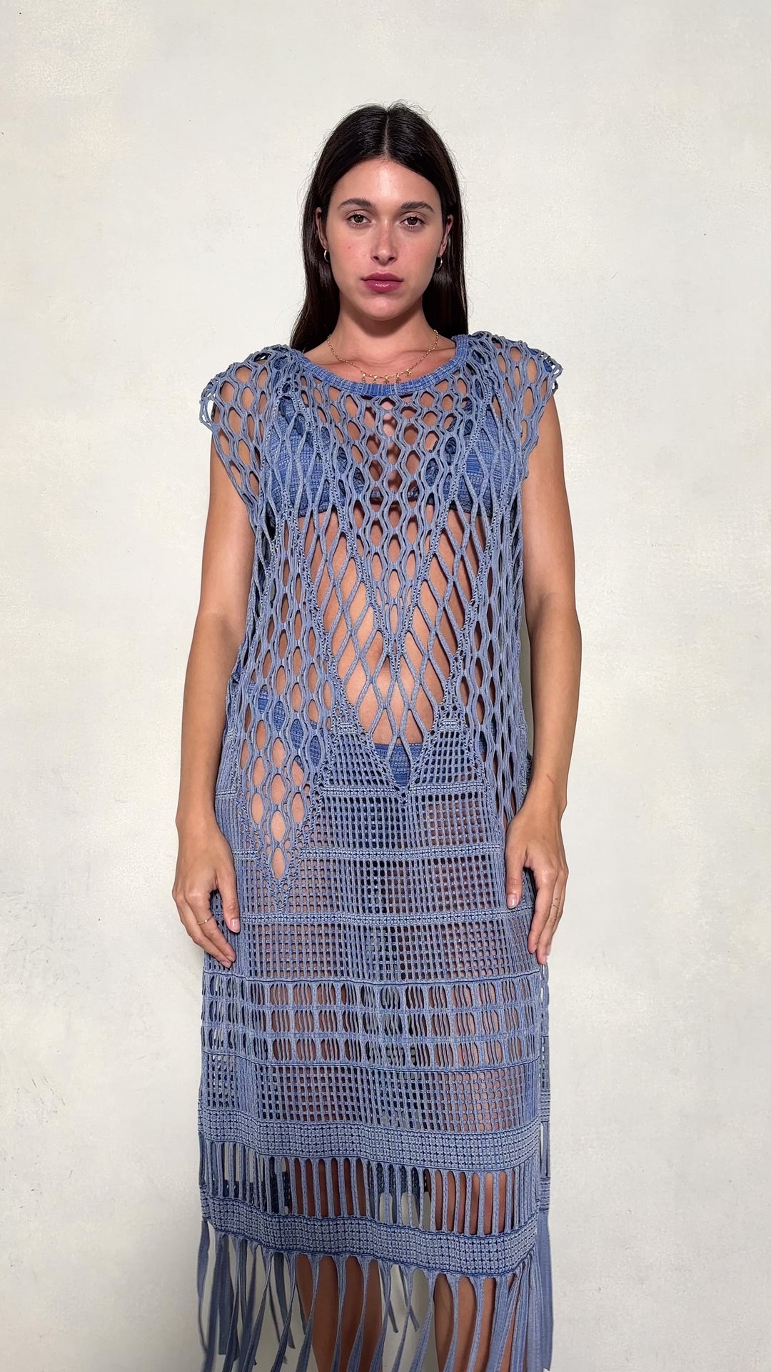 Boteh Ionia Jacquard Macrame Blue Tunic Designer Resort Wear