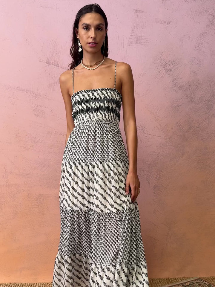 BOTEH Levante Shirred Maxi Dress in Pebble Black