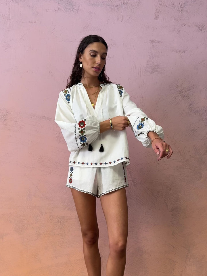 BOTEH Castela Embroidered Short and matching embroidered shirt