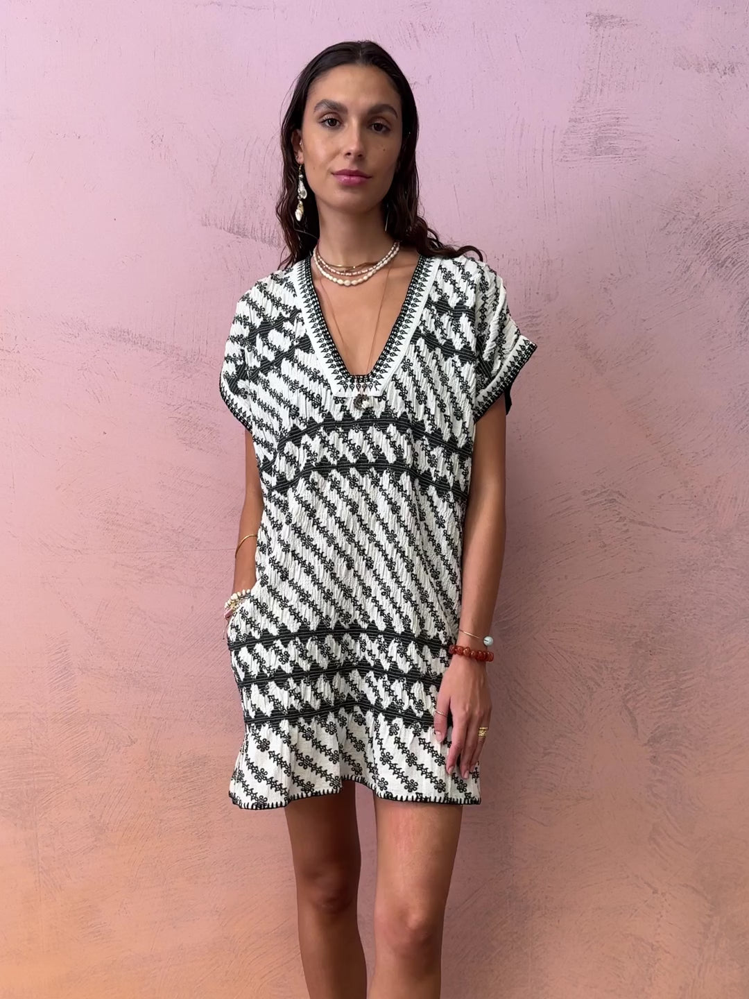 Levante Hera Tunic Mini Dress Pebble Black