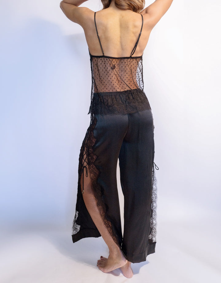 Shell Belle Couture Floral Silk & Lace Lounging Pant Black - Designer lingerie