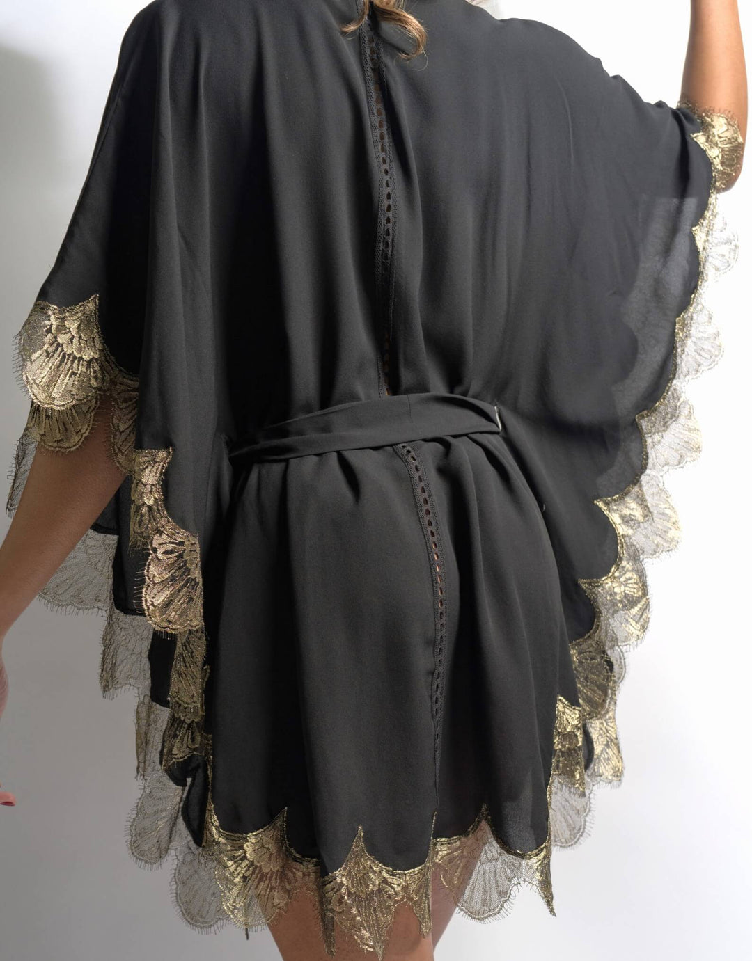 Gilded Lily Kimono, Black Silk and Gold Lace