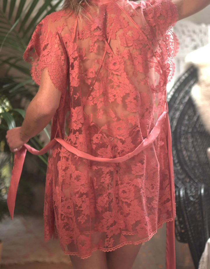 Shell Belle Couture Clementine Lace Kimono Orange Blossom - Luxury Lingerie