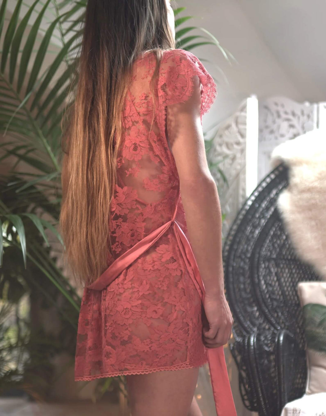 Shell Belle Couture Clementine Lace Kimono Orange Blossom - Luxury Lingerie