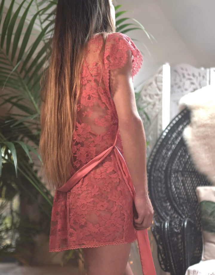 Shell Belle Couture Clementine Lace Kimono Orange Blossom - Luxury Lingerie