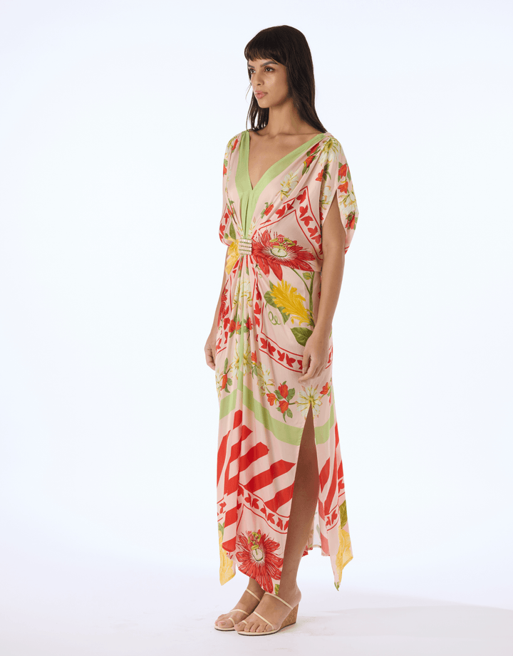 Verandah Hand Draped Gown — three-quarter front view