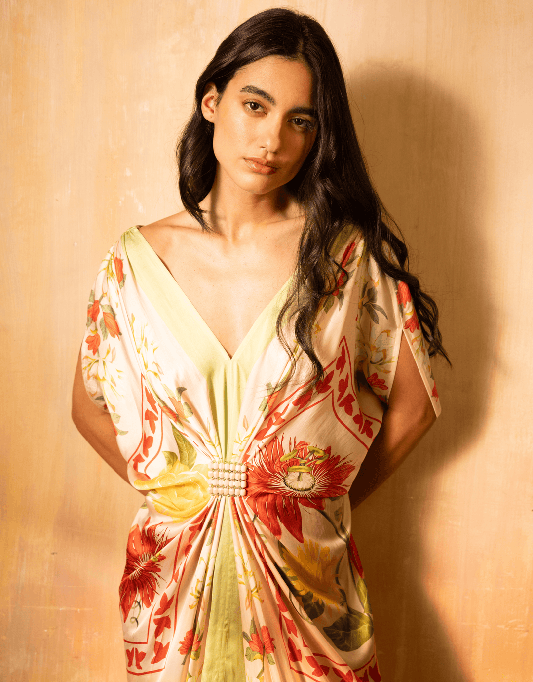 Verandah Hand Draped Gown — indoor lifestyle portrait view

