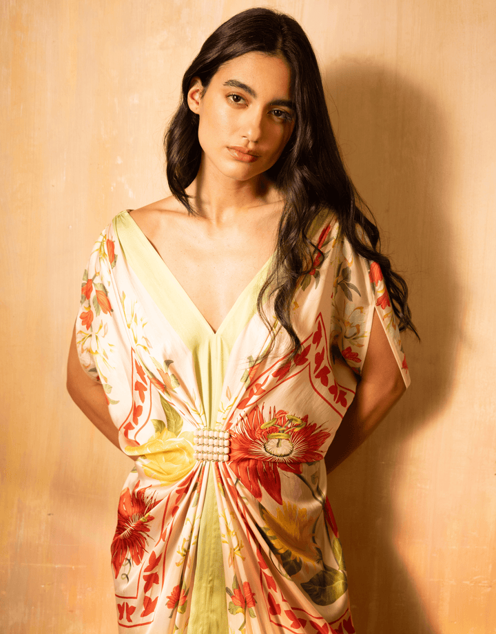 Verandah Hand Draped Gown — indoor lifestyle portrait view
