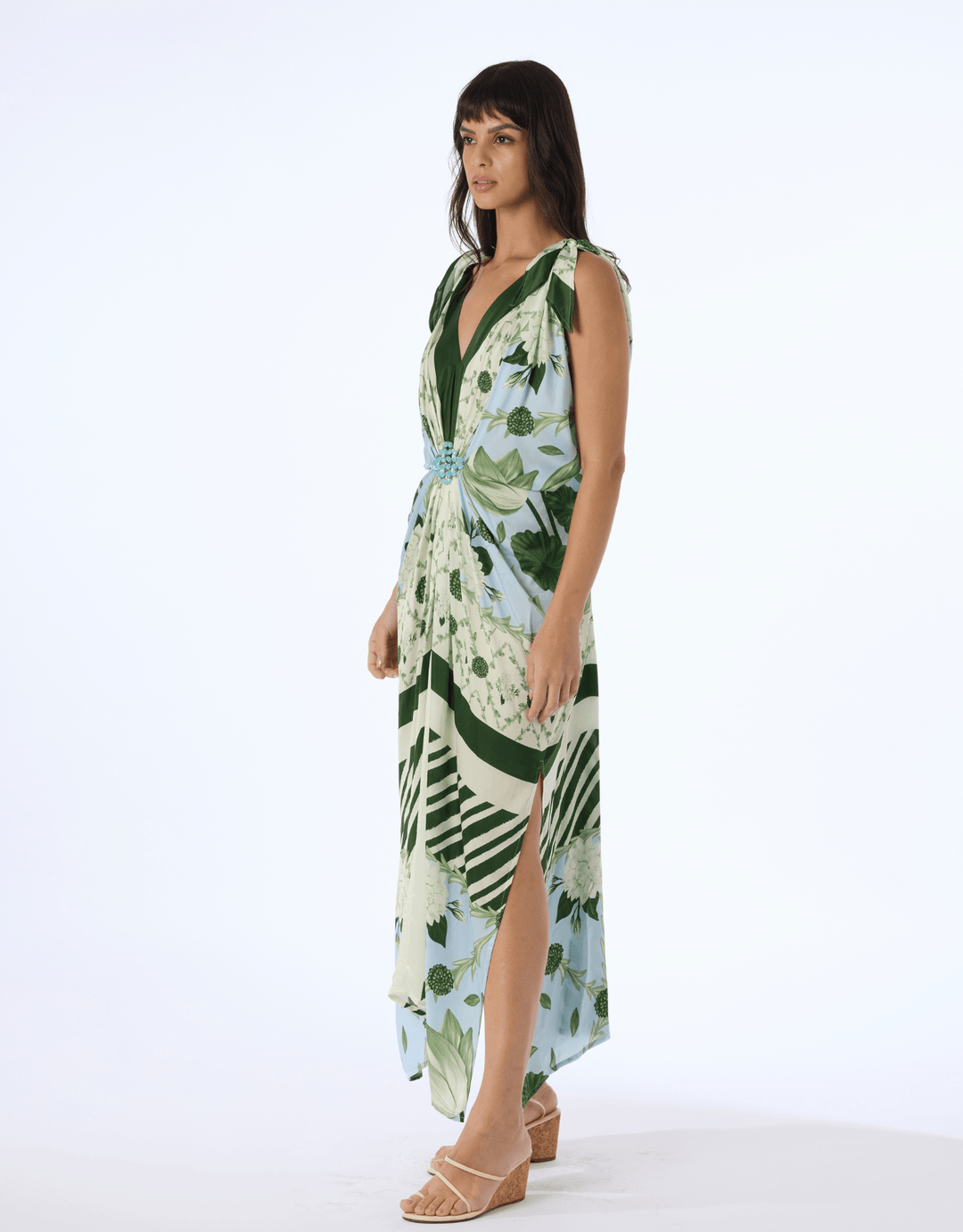 Verandah Hand Knotted Drape Gown — three-quarter front view
