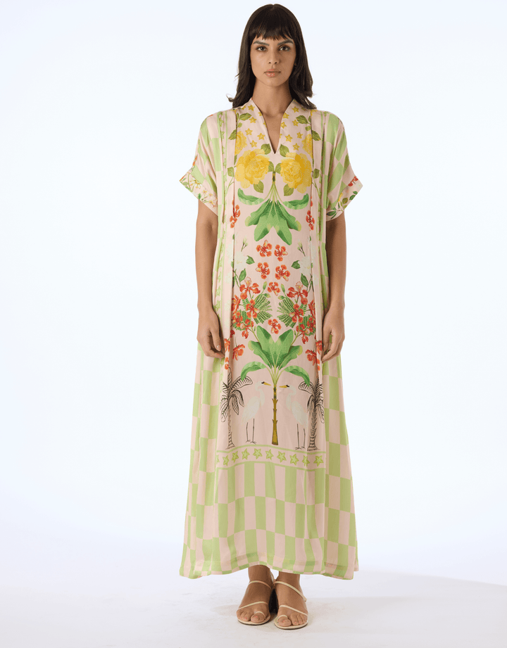 Verandah Hand Pleated Kaftan Dress — front view
