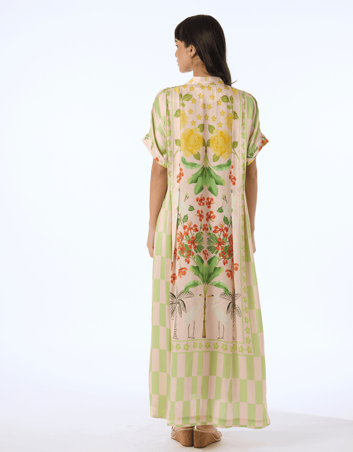 Verandah Hand Pleated Kaftan Dress — back view
