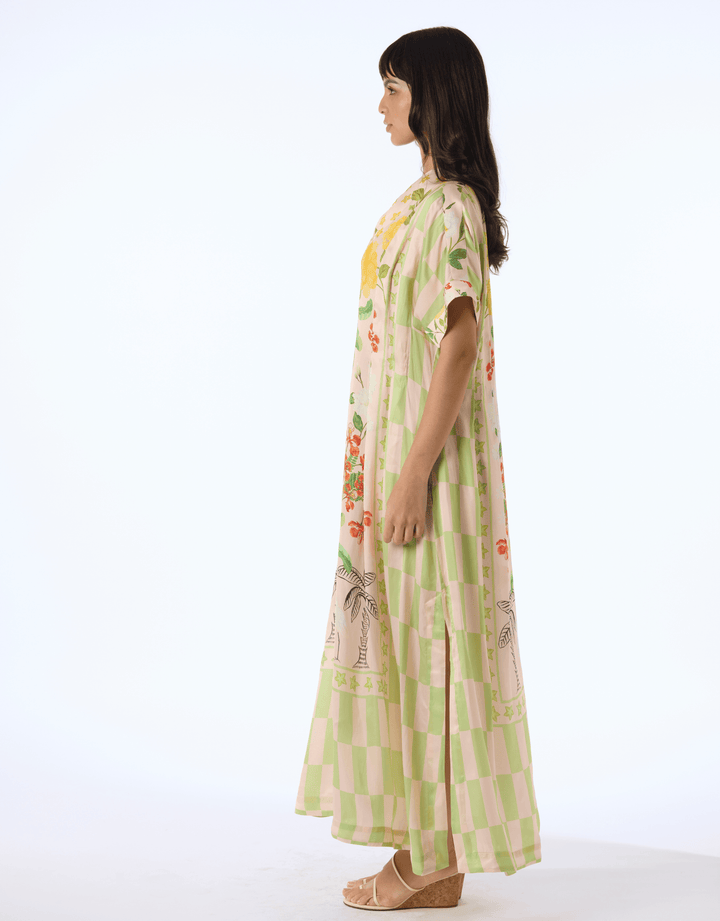 Verandah Hand Pleated Kaftan Dress — side profile

