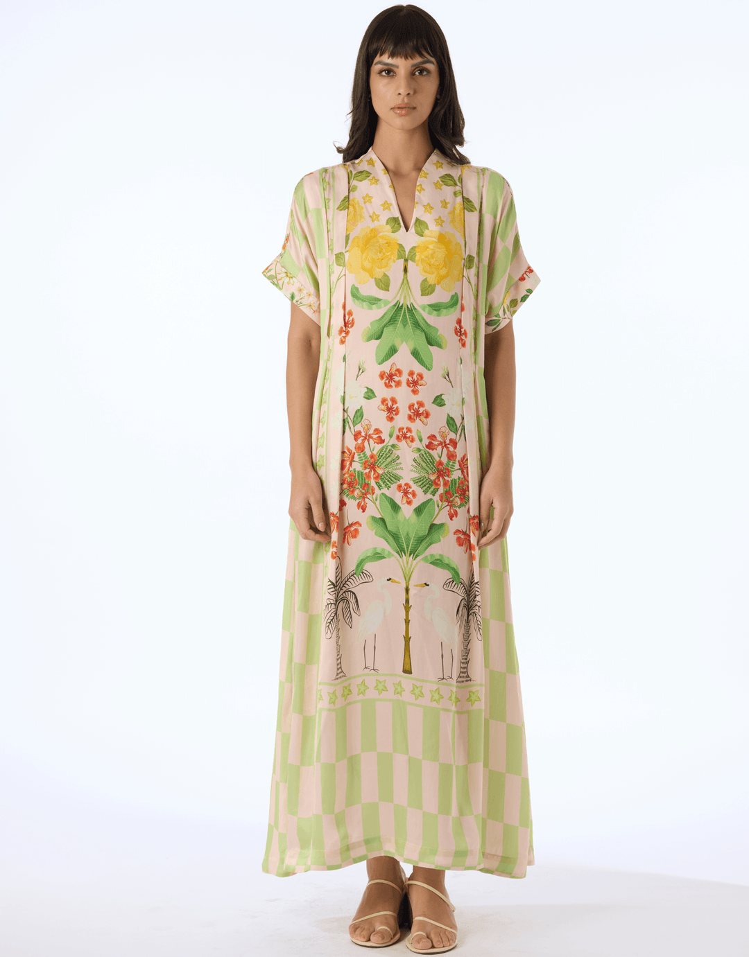 Verandah Hand Pleated Kaftan Dress — front view