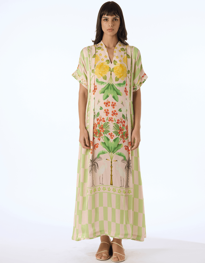 Verandah Hand Pleated Kaftan Dress — front view