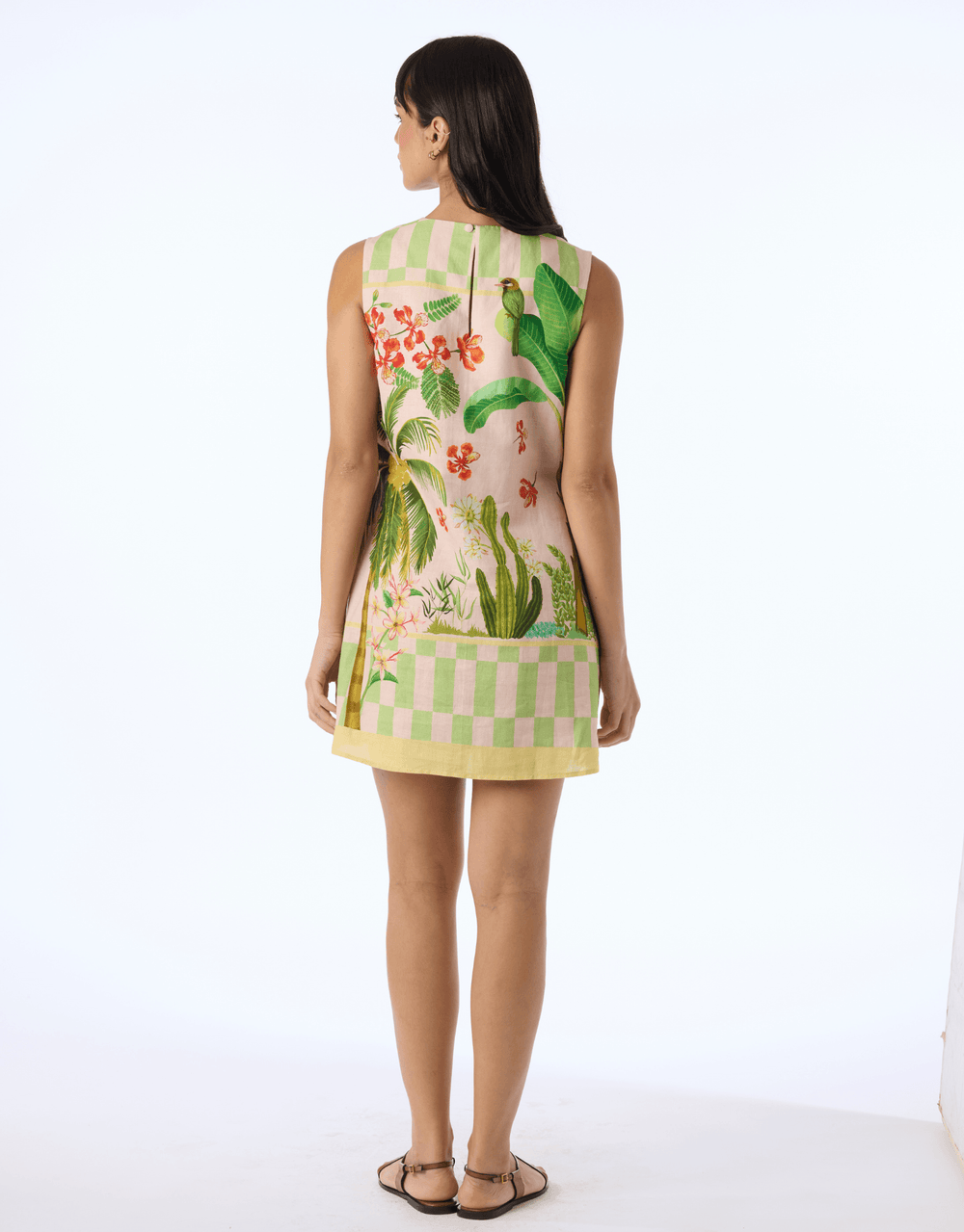 Verandah Linen Cotton Shift Mini Dress — back view