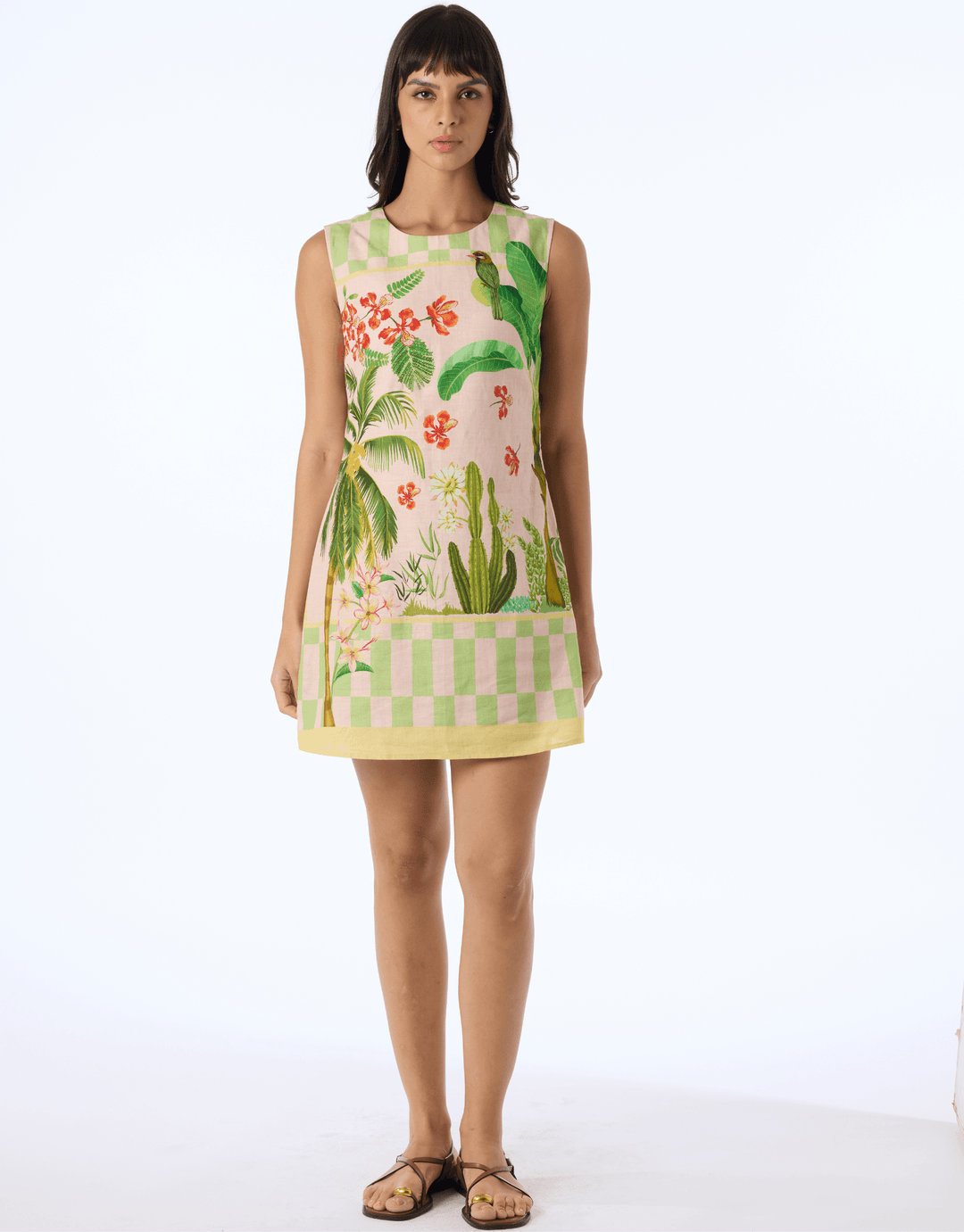 Verandah Linen Cotton Shift Mini Dress — front view