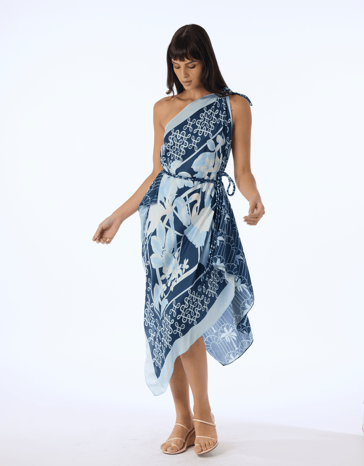 Verandah Multiway Scarf Blouse Dress — three-quarter front view