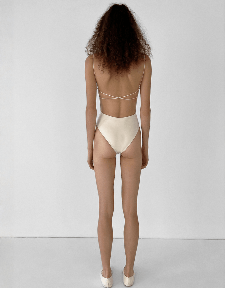 Ziah Fine Strap One Piece ecru — full length front view