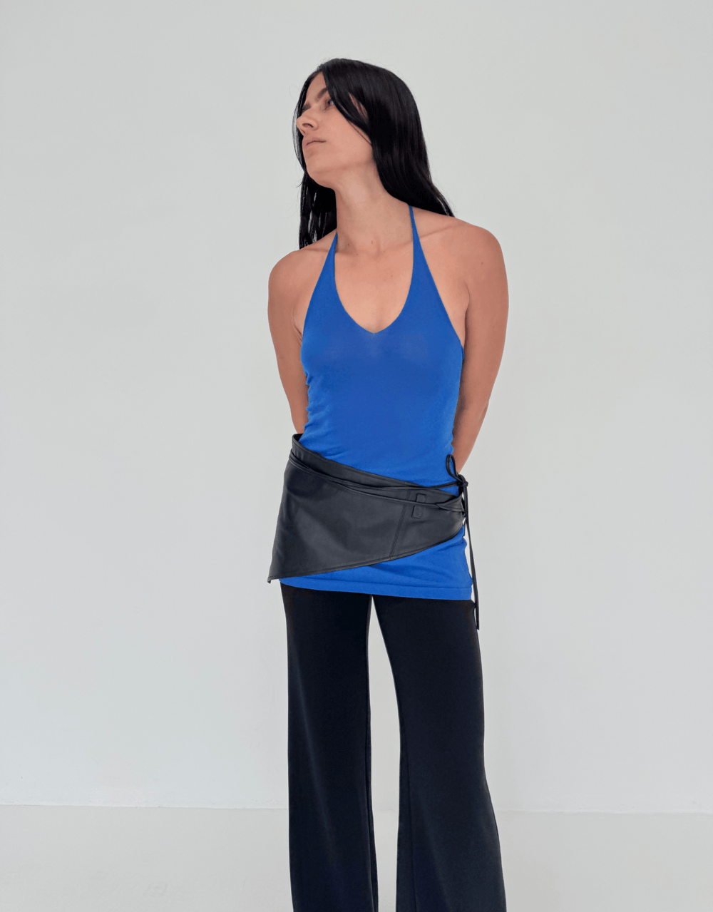 Ziah Sheer Knit Dress electric blue — angled front view