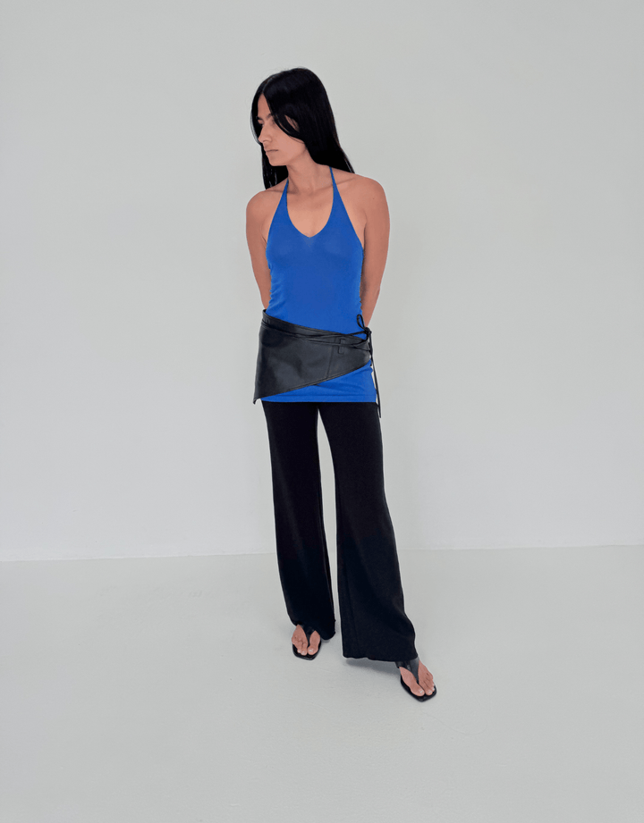 Ziah Sheer Knit Dress electric blue — standing side view