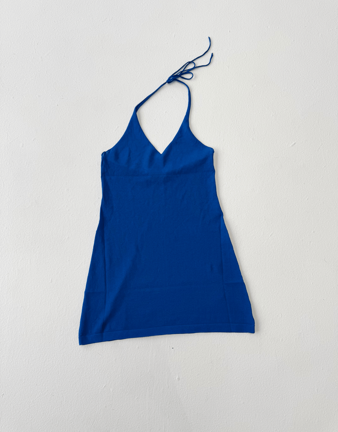 Ziah Sheer Knit Dress electric blue — garment flat lay view