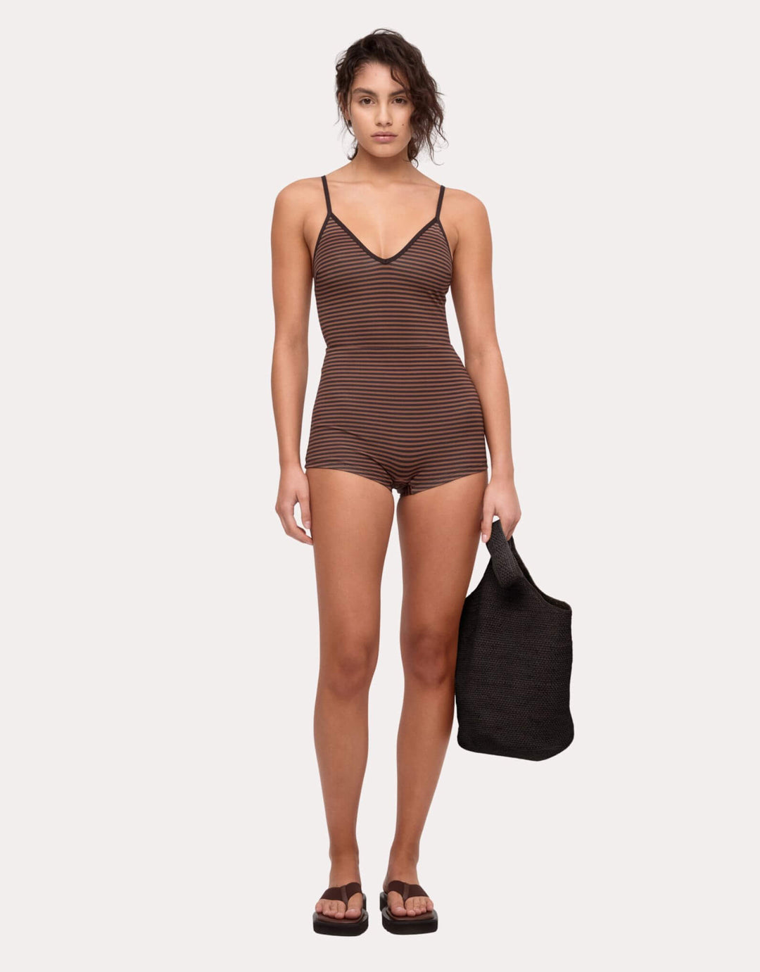 Zulu & Zephyr Bodysuit brown stripe — front full