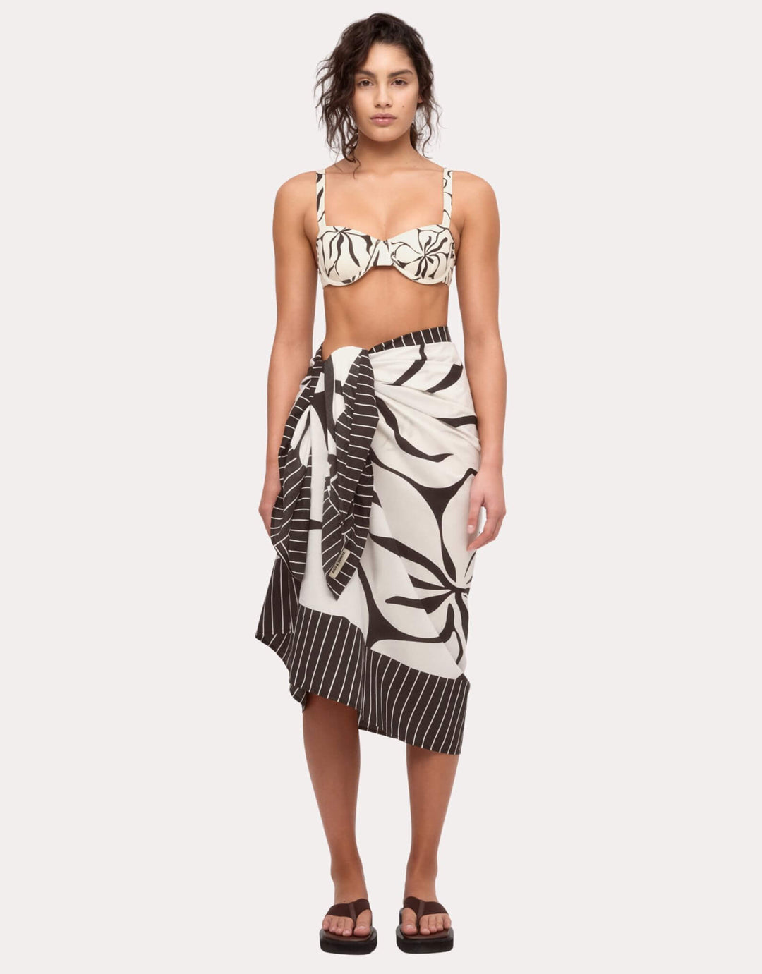 Zulu & Zephyr Cotton Sarong cream flower — front view