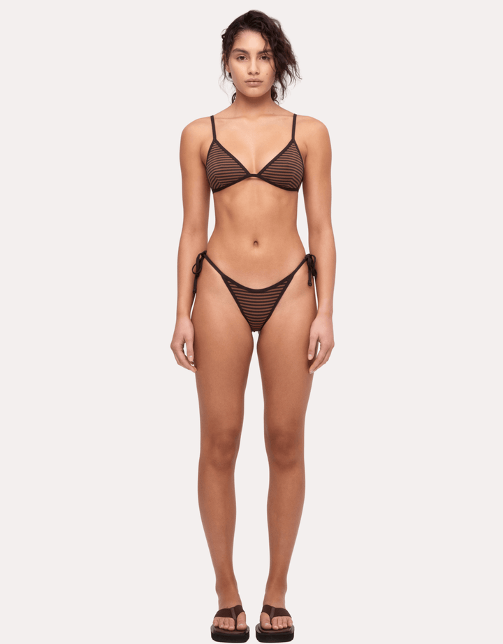 Zulu & Zephyr Hipster Tie Brief Brown Stripe bikini bottom — front view