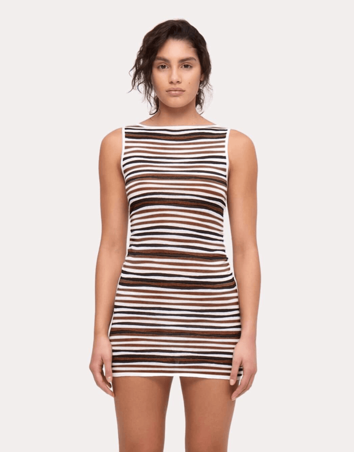 Zulu & Zephyr Knit Mini Dress black stripe — front view